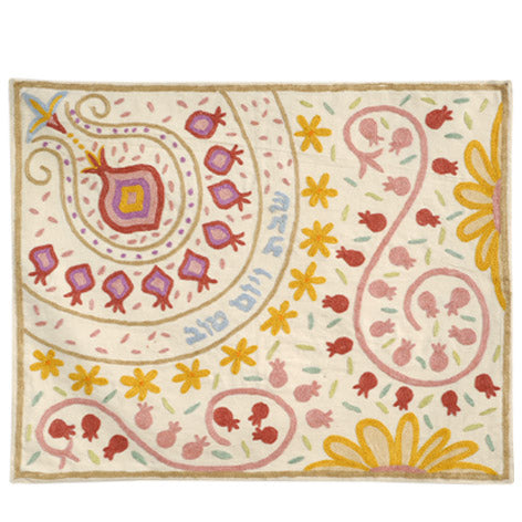 Bright Pomegranates Hand-Embroidered Challa Cover (EM-CHE35) - Riverdale Judaica