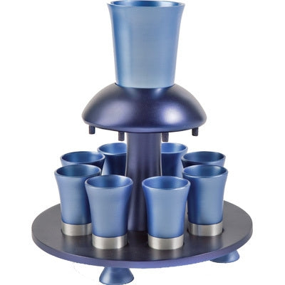 Anodized Aluminum Kiddush Fountain + Goblet + 8 Cups Blues (EM-FNM2) - Riverdale Judaica