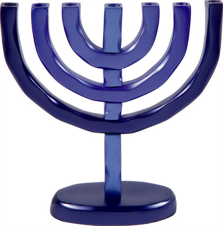 Anodized Aluminum 7 Branches Menorah Blue (EM-HMC2) - Riverdale Judaica