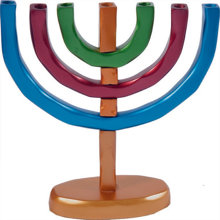 Anodized Aluminum 7 Branches Menorah Multicolor (EM-HMC3) - Riverdale Judaica