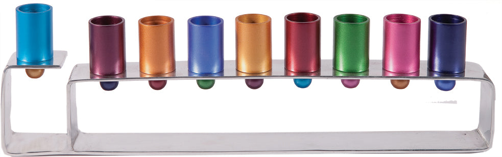 Anodize Aluminum Hanukkah Menorah - Frame Multicolor (EM-HMG4) - Riverdale Judaica