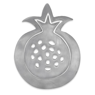 Aluminum Trivet Two Piece Set Pomegranate Shape Silver (EM-MHD1) - Riverdale Judaica