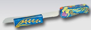 Emanuel Challah Knife & Stand Seven Species (EM-NS-7) - Riverdale Judaica