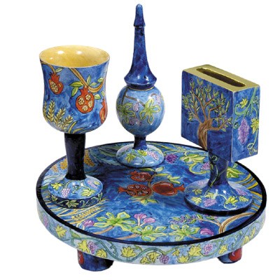 Yair Emanuel Wooden Havdallah Set - The Seven Species HAV-4 - Riverdale Judaica