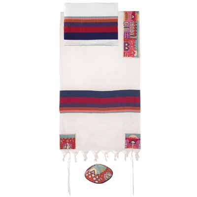 Yair Emanuel Embroidered Cotton Tallit - Jerusalem in color THE-4 - Riverdale Judaica