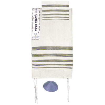 Yair emanuel hand woven Raw Silk Tallit with Embroidered Atara - Silver TSW-1 - Riverdale Judaica