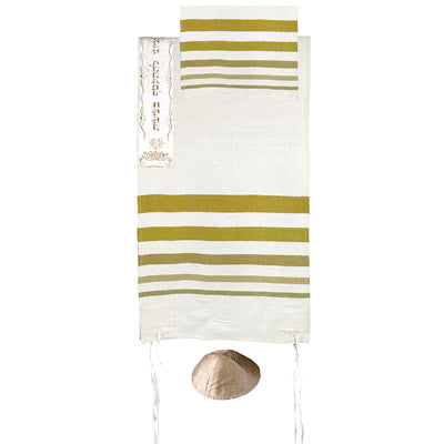 Yair emanuel hand woven Raw Silk Tallit with Embroidered Atara - Gold TSW-2 - Riverdale Judaica