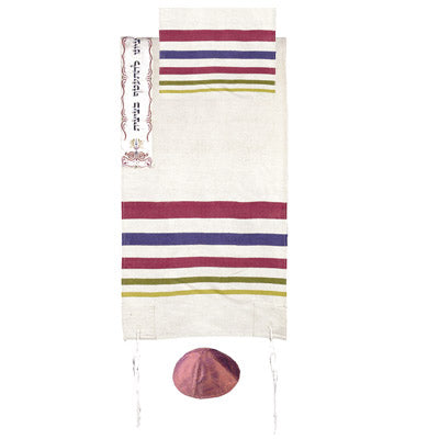 Yair emanuel hand woven Raw Silk Tallit with Embroidered Atara - Multicolor TSW-3 - Riverdale Judaica