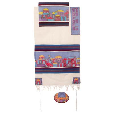 Yair emanuel Cotton and Silk Tallit - Jerusalem in color TWS-3 - Riverdale Judaica
