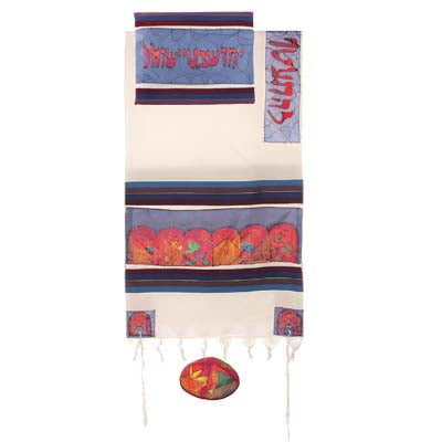 Yair emanuel Cotton and Silk Tallit - The twelve Tribes in color TWS-8 - Riverdale Judaica