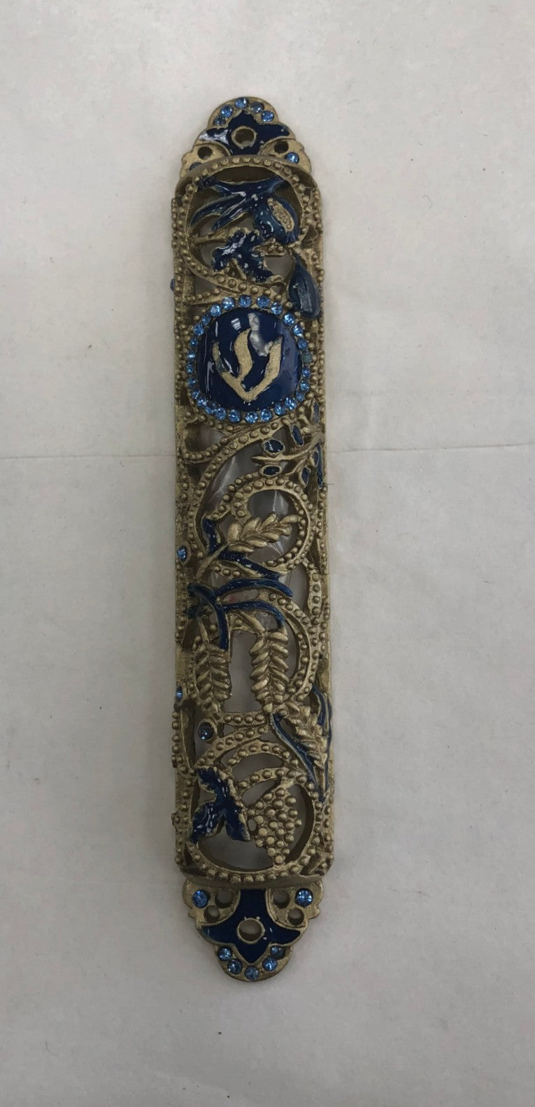 Handmade Jeweled Mezuzah Case - Shivat Ha'minim (Seven Species)