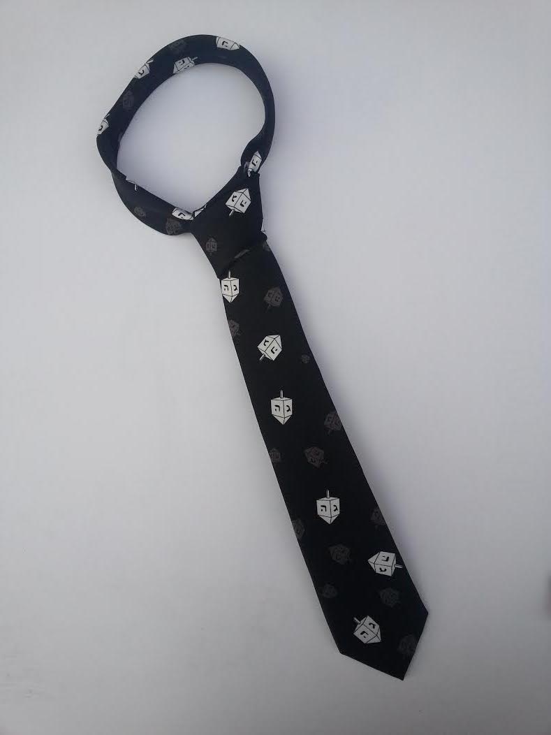 chanukah dreidel tie, Adults, Small size 24", black (TIE#9-2) - Riverdale Judaica