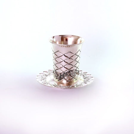 Kiddush Cup & Plate "PILLOWS" (BECHER) KC-P009KX - Riverdale Judaica