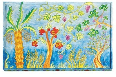 Emanuel Challah Board with Lucite Protector Seven Species (EM-CB-7) - Riverdale Judaica
