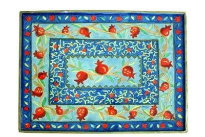 Emanuel Challah Board With Lucite Protector Pomegranates (EM-CB-9) - Riverdale Judaica