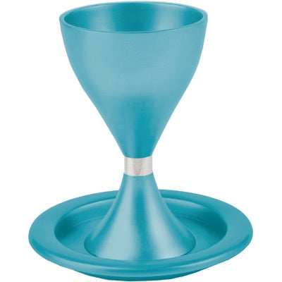Anodized Aluminum Kiddush Cup and Plate Turquoise (EM-CM2) - Riverdale Judaica