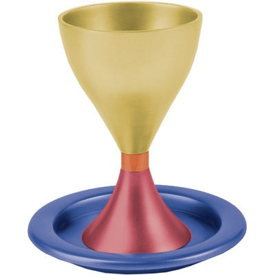 Anodized Aluminum Kiddush Cup and Plate Gold, Maroon, Purple (EM-CM7) - Riverdale Judaica