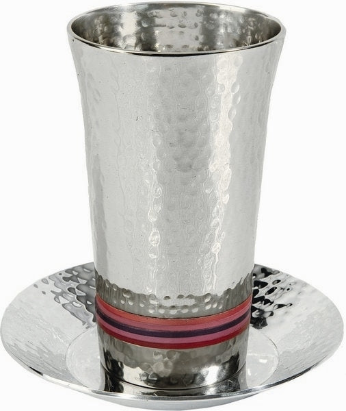 Nickel Kiddush Cup - Hammer work Silver/Reds (EM-CUG3) - Riverdale Judaica
