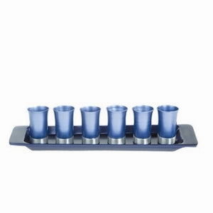 Set of 6 Anodized Aluminum Cups with Tray Blue (EM-GS6B) - Riverdale Judaica
