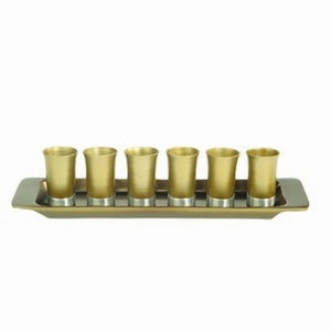 Set of 6 Anodized Aluminum Cups with Tray Gold (EM-GS6C) - Riverdale Judaica