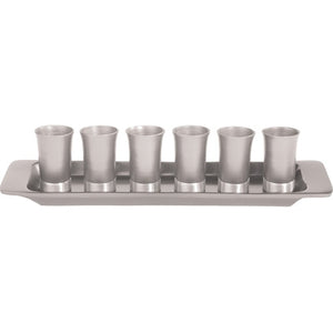 Set of 6 Anodized Aluminum Cups with Tray Silver (EM-GS6E) - Riverdale Judaica