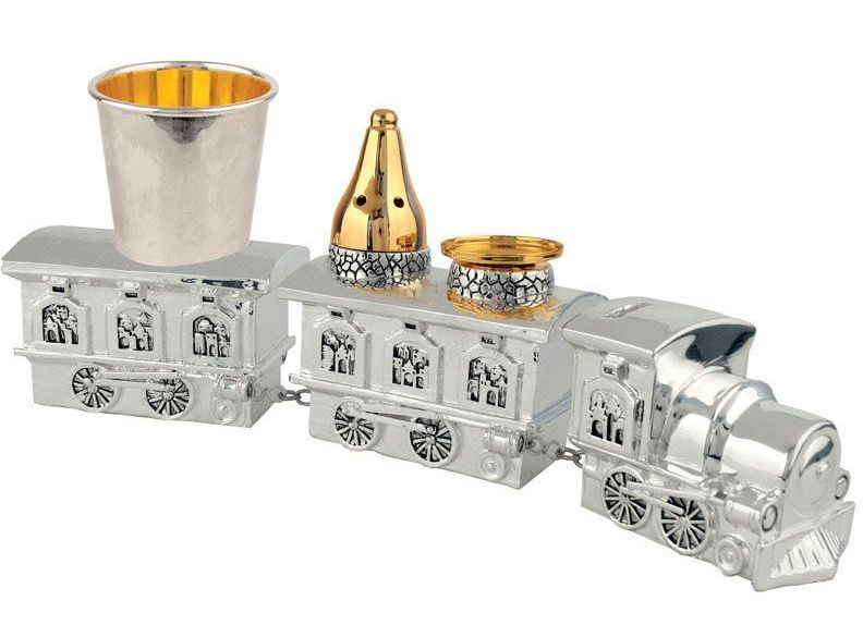 Mitzvah Train Tzedaka box, Candlesticks, Besamim & Kiddush Cup (1094) - Riverdale Judaica
