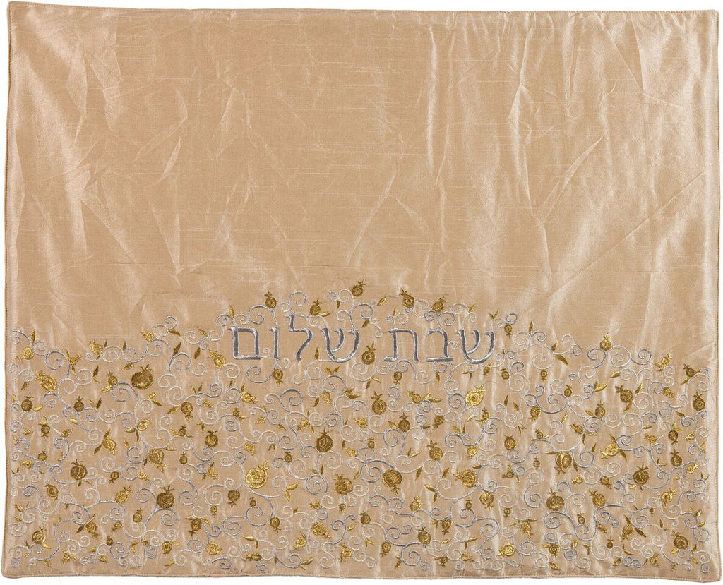 Emanuel Pomegranate Embroidered Challah Cover- Tan (EM-PCH4) - Riverdale Judaica