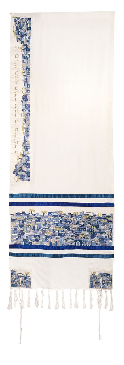 Emanuel Tallit Embroidered Jerusalem-- Blue (EM-TAK2) - Riverdale Judaica