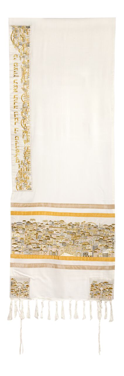 Emanuel Tallit Embroidered Jerusalem-- Gold (EM-TAK3) - Riverdale Judaica
