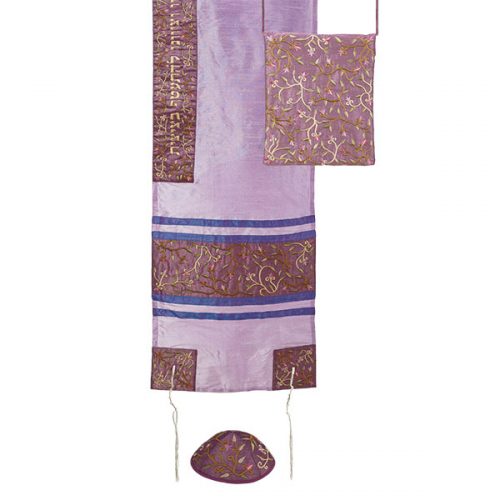 Emanuel Machine Embroidered Tallit Set - Flowers, Purple (EM-TAB1R)