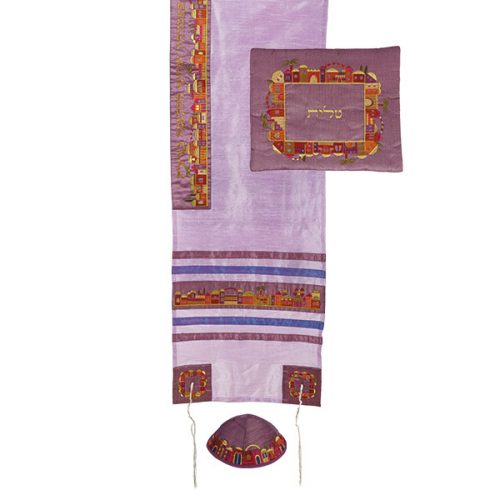 Emanuel Embroidered Tallit Set - Jerusalem, Purple (EM-TAB2R)