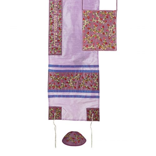 Emanuel Embroidered Tallit Set Pomegranates, Maroon (EM-TAB4R)