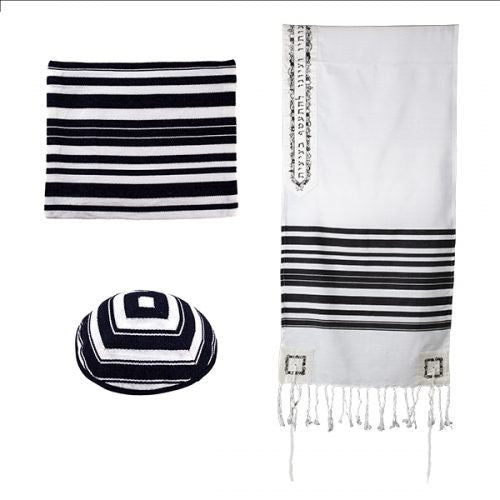Woven Tallit with Stripes-Jerusalem Atara-Black (EM-TAL2B)
