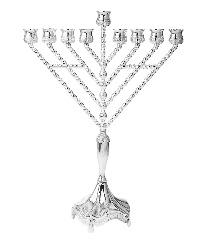 Modern Silver Plated Menorah with Slanted Branches, 18"