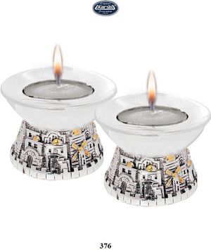 Jerusalem Candlesticks Small Round CS-376 - Riverdale Judaica