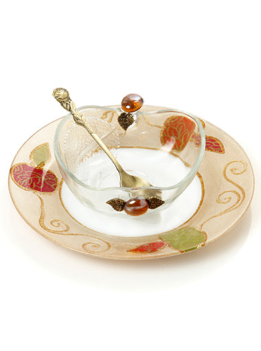 Lily Art Glass Honey Dish (HD-507575-A) - Riverdale Judaica