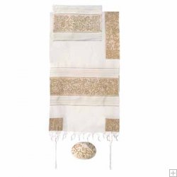 Yair Emanuel Embroidered Cotton Tallit -The Matriarches in gold TFE-7