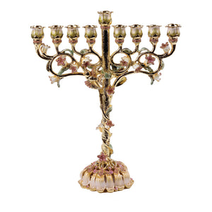 Jeweled Floral Chanukah Menorah 8.8" (M-6086 / M-6087 / M-6088) - Riverdale Judaica