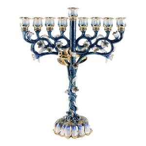 Jeweled Floral Chanukah Menorah 8.8" (M-6086 / M-6087 / M-6088) - Riverdale Judaica