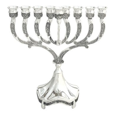 Chanukah Oil or Candle Menorah  Nickel  9" (M-6623-N)
