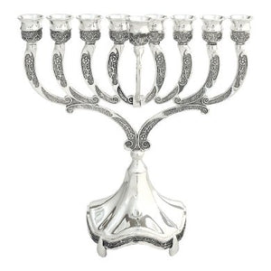 Chanukah Oil or Candle Menorah  Nickel  9" (M-6623-N) - Riverdale Judaica