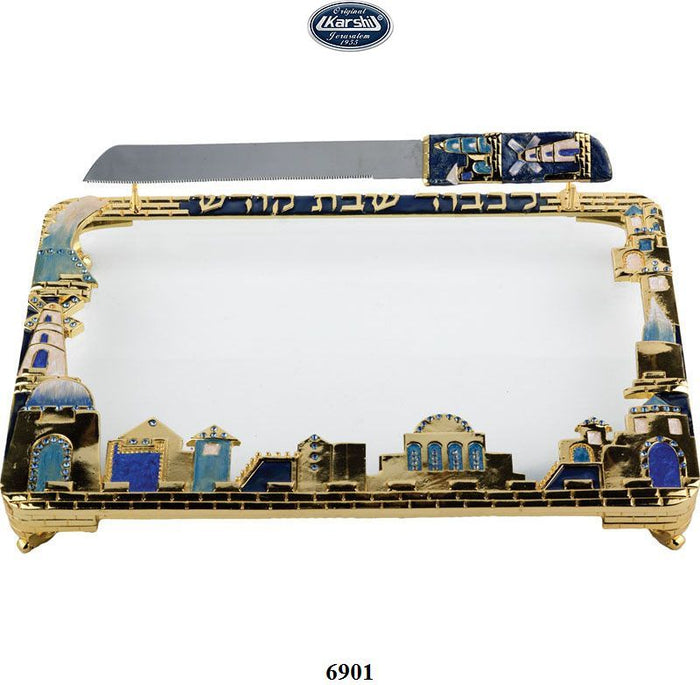 Jeweled Challa Tray with Knife