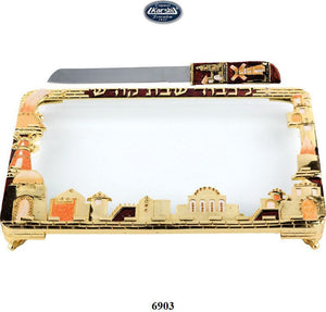 Jeweled Challa Tray with Knife - Riverdale Judaica