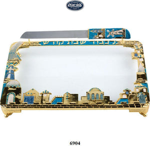 Jeweled Challa Tray with Knife - Riverdale Judaica