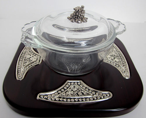 Glass and Wood Honey Dish (HD-818W) - Riverdale Judaica