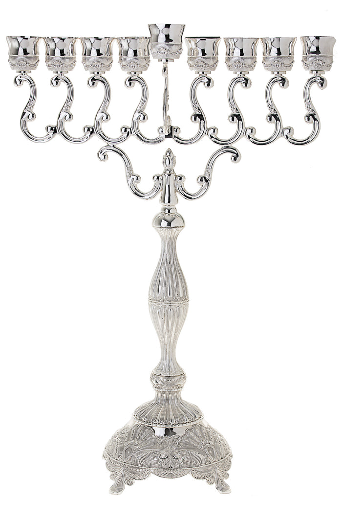 Large Silver Plated Menorah With Filigree Design, 27"