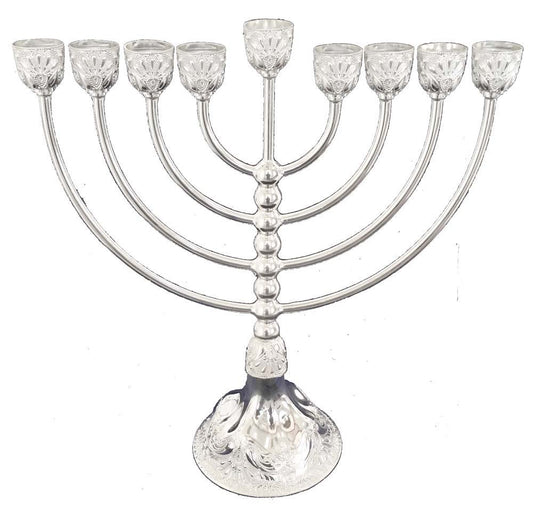 Classic Silverplate Filligree Menorah 11" (M-9825) - Riverdale Judaica