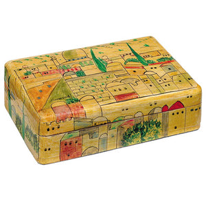 Wooden Color Jerusalem Meduim Jewelry Box - Riverdale Judaica