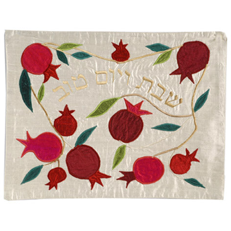 Pomegranates White  Raw Silk Appliqued Challa Cover