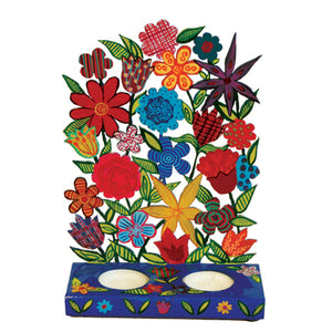 Flowers Laser Cut Hand Painted Candlesticks - Riverdale Judaica